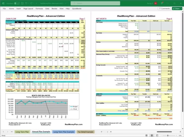 RealMoneyPlan Advanced Financial Plan - Annual Tab Pages 7-8