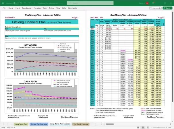 RealMoneyPlan Advanced Financial Plan - Long-Term Tab Pages 1-2