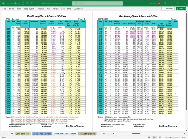 RealMoneyPlan Advanced Financial Plan - Long-Term Tab Pages 5-6