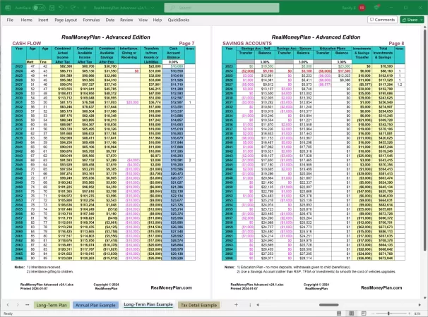 RealMoneyPlan Advanced Financial Plan - Long-Term Tab Pages 7-8