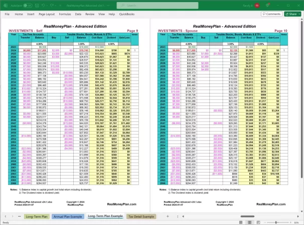 RealMoneyPlan Advanced Financial Plan - Long-Term Tab Pages 9-10