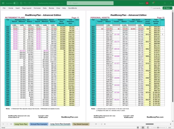 RealMoneyPlan Advanced Financial Plan - Long-Term Tab Pages 11-12