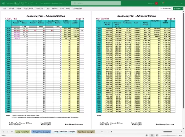 RealMoneyPlan Advanced Financial Plan - Long-Term Tab Pages 13-14